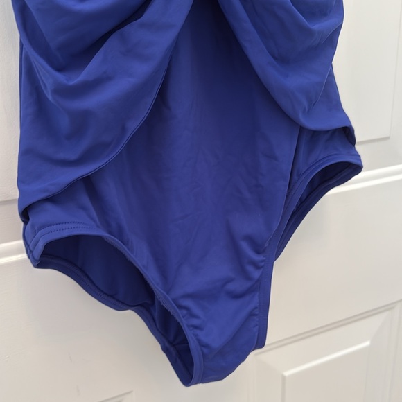NEW Michael Kors Tie Halter Plunge One Piece Swimsuit Cobalt Blue 8 - Picture 4 of 11